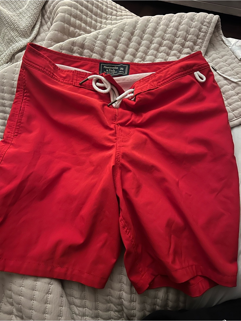 Abercrombie & Fitch Men's Bright Red Swim Board Shorts